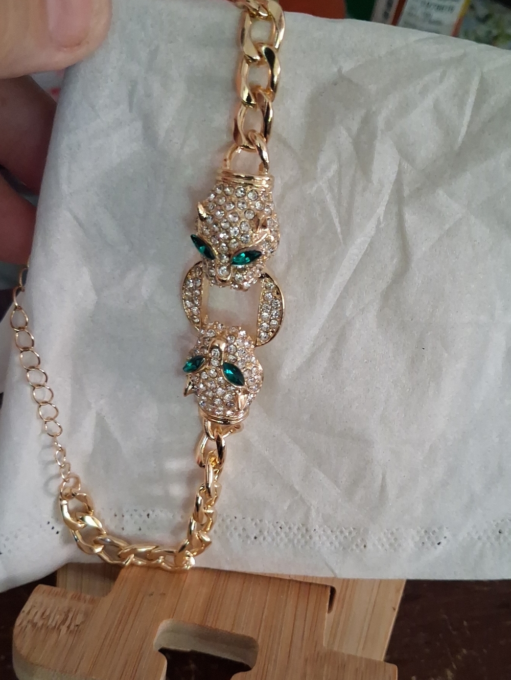 Gold-Tone Panther Head Bracelet with Green Crystal Eyes.I Also Have The Ring .NW